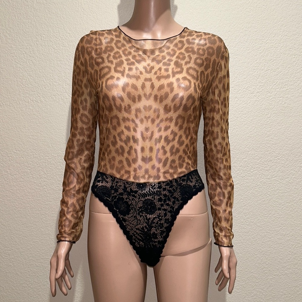 Vintage Guy Laroche Leopard / Lace Bodysuit | Sheer Animal Print | Made in USA
